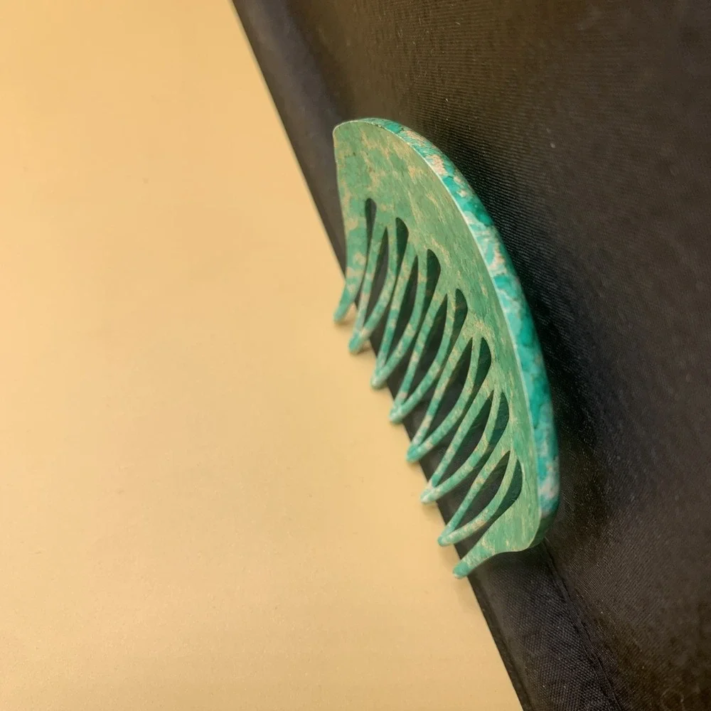 Vintage French Hair Comb Pair Teal  Marbled Multi Tone Style Made In France